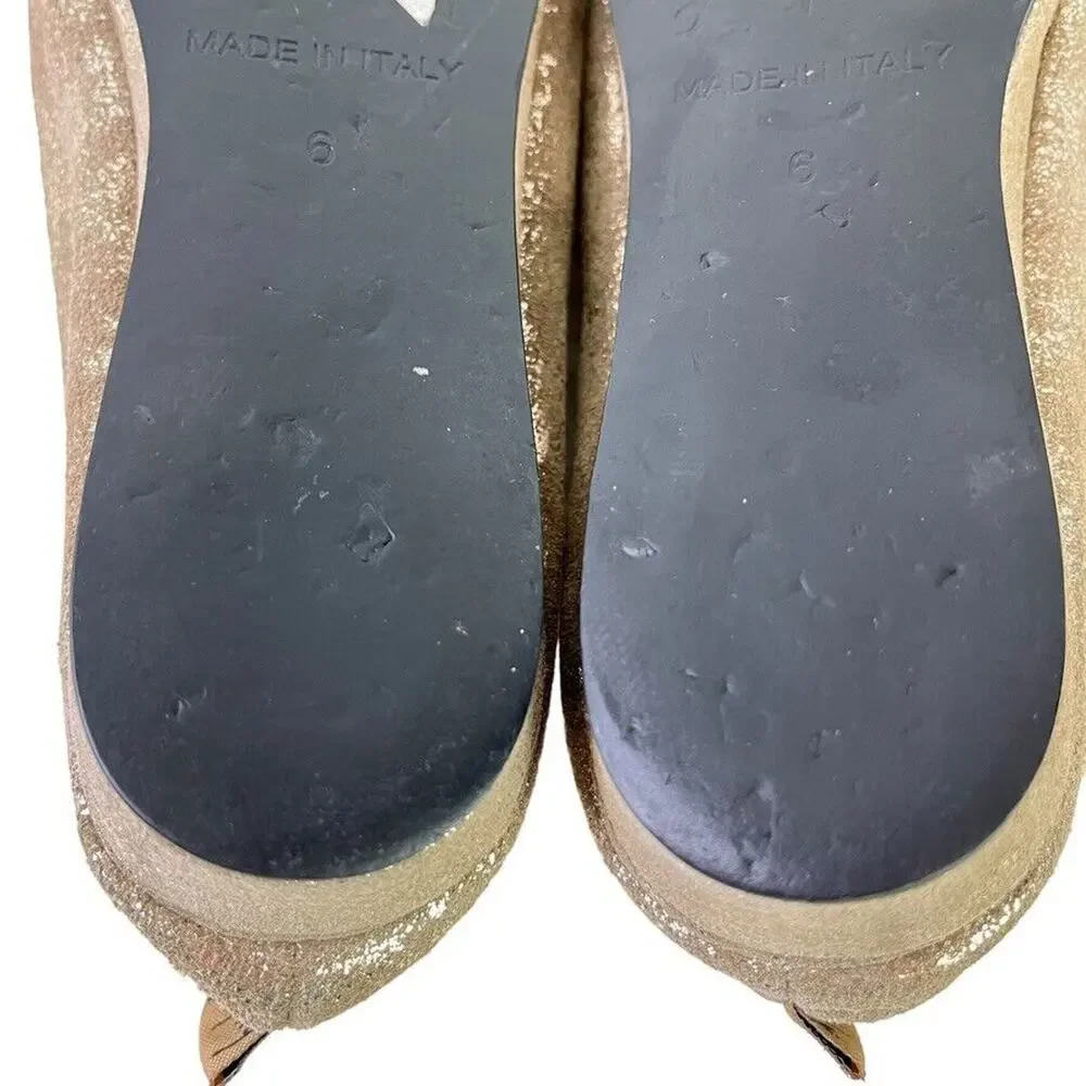 Fs/Ny French Sole Gold Leather Slip On Wedge Loafers Round Toe Womens Shoes sz 6